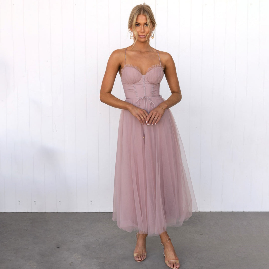 Strapless Sweetheart Layered Tulle Midi Dress