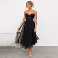 Women's Midi Dress - Strapless Sweetheart Neckline - A-line Cut - Layered Tulle