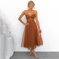 Women's Midi Dress - Strapless Sweetheart Neckline - A-line Cut - Layered Tulle