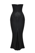 Women's Evening Dress - Strapless Satin - Fitted with Draping - Floor Length