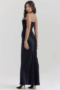 Women's Evening Dress - Strapless Satin - Fitted with Draping - Floor Length