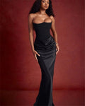 Women's Evening Dress - Strapless Satin - Fitted with Draping - Floor Length