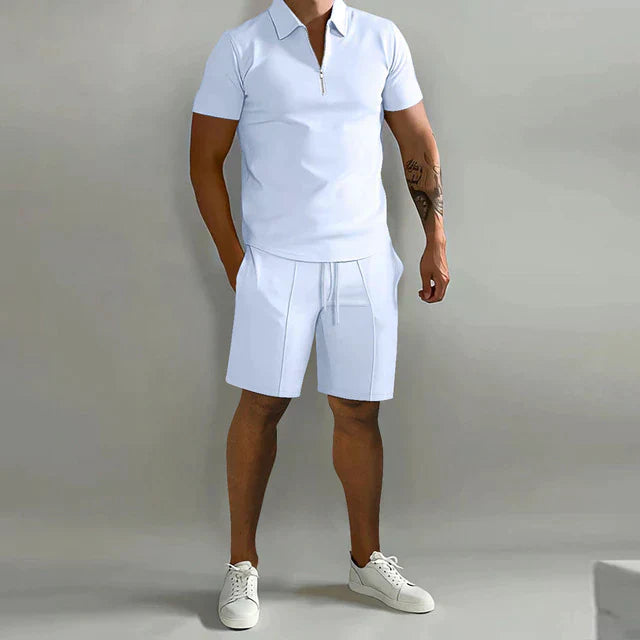 Men's Polo Shirt – Classic Fit – Cotton Blend – Short Sleeve – Zip Collar