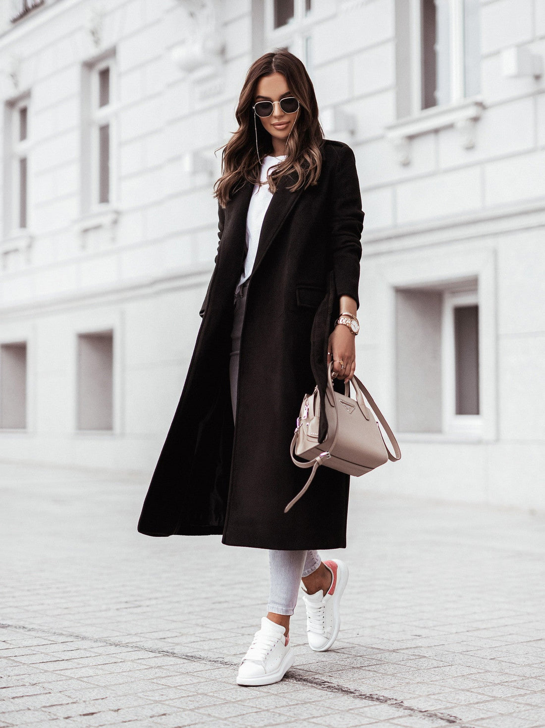 Wool Blend Double Breasted Belted Long Coat