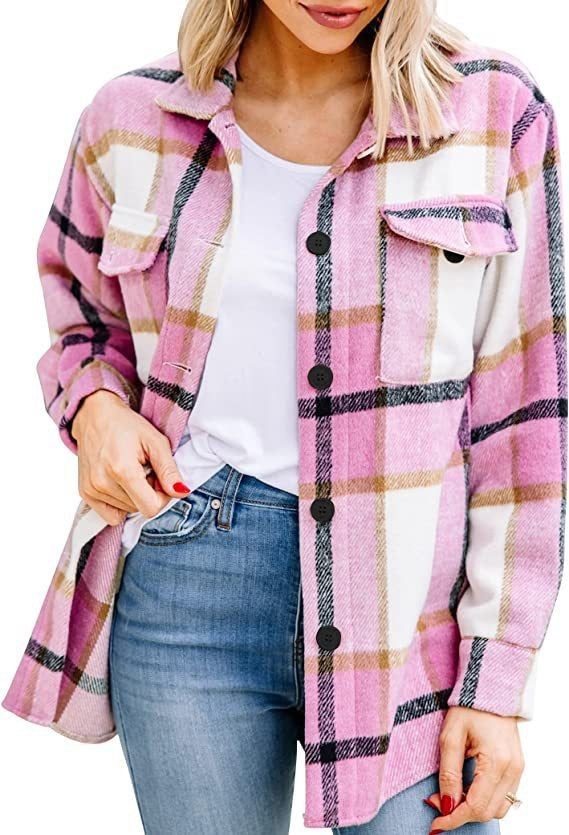 Women's Shirt - Soft Flannel - Classic Button Closure - Checkered Pattern - Long-Sleeved