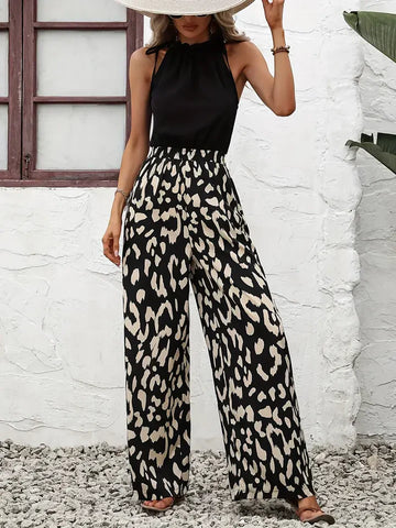 Animal Print High-Waisted Wide Leg Pants