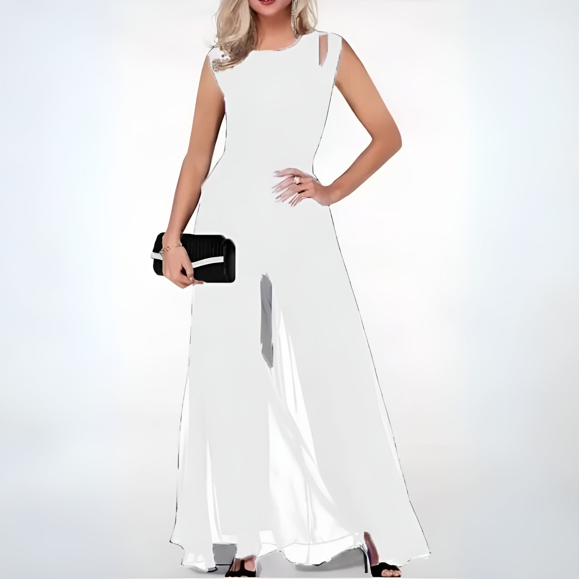 Women's Evening Dress - Sleeveless with Cutout Shoulders - Flowy Maxi - Elegant Party Dress