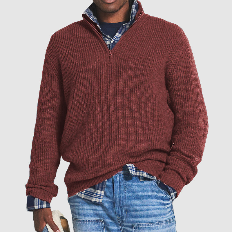 Quarter Zip Ribbed Relaxed Knit Sweater