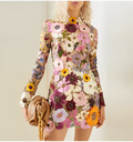 Women’s Mini Dress - Tailored - Long Sleeves - Floral Appliques - Elegant Party Look