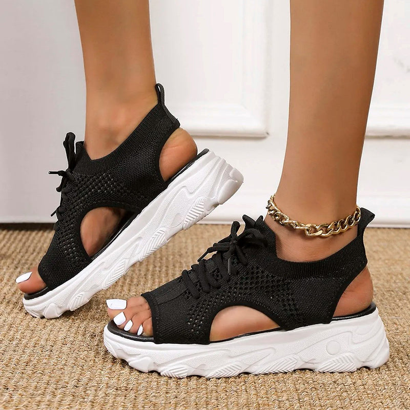 Breathable Knitted Chunky Sole Sneakers-Sandals