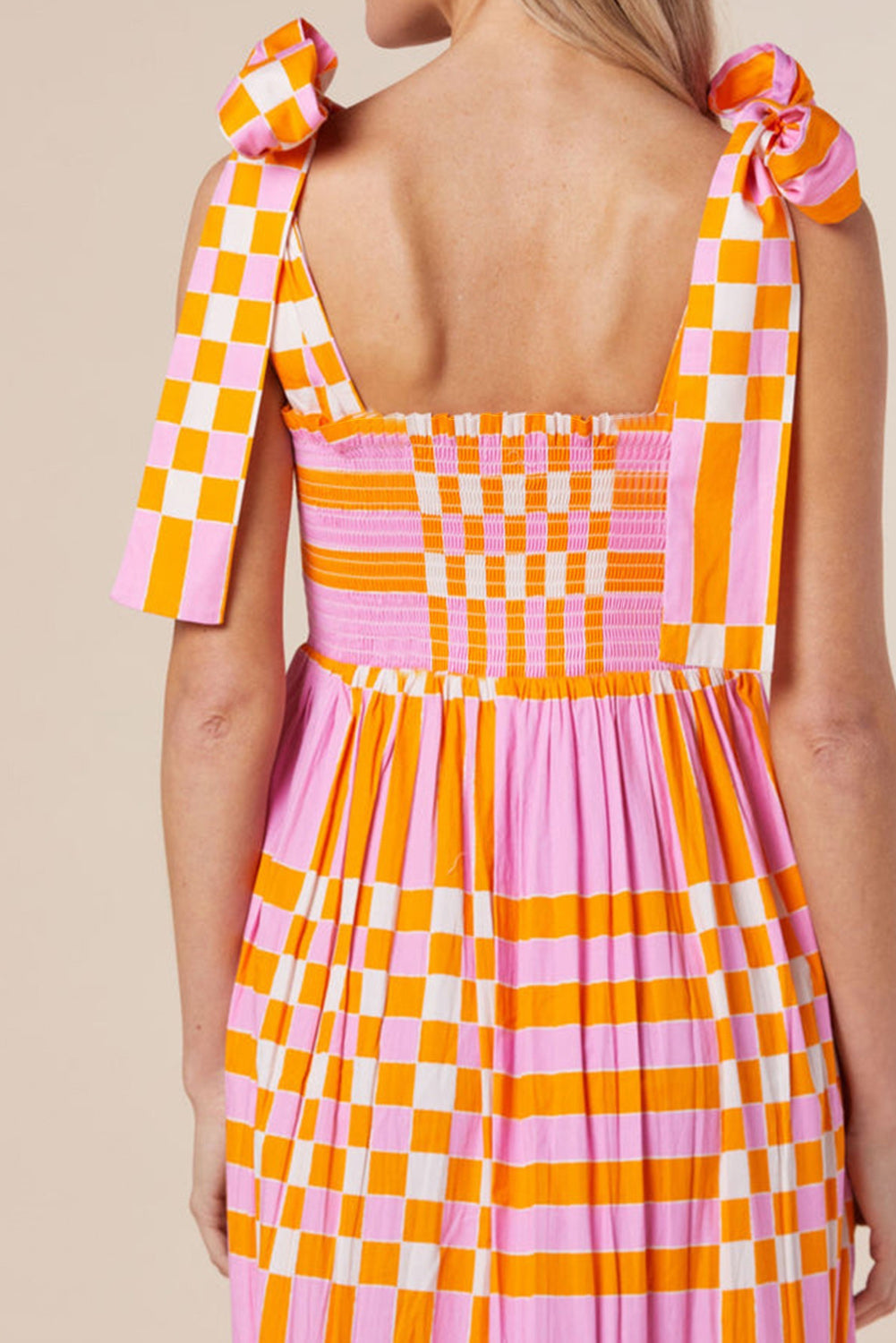 Checkered Bow Strap A-line Dress