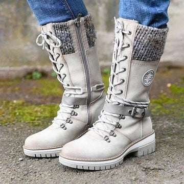 Lace-Up Knitted Cuff Gripped Sole Boots