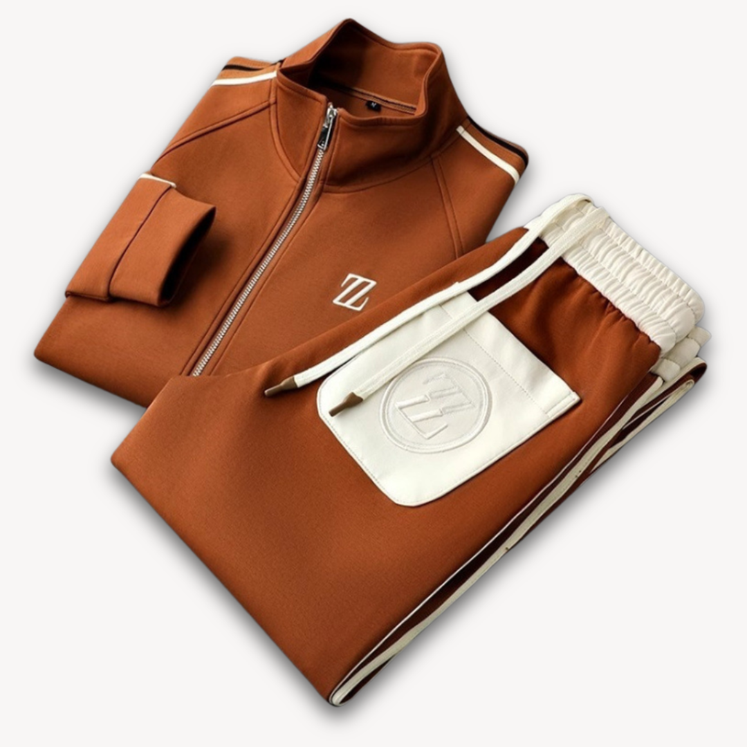 Men's Training Set – Slim Fit – Breathable Stretch Material – Zip Jacket & Drawstring Pants