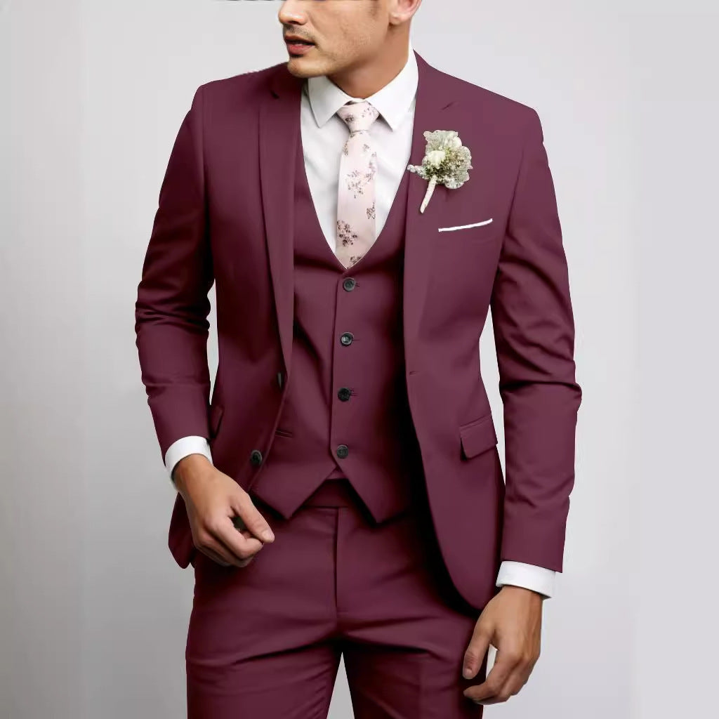 Wool Blend Tailored Notch Lapel Three-Piece Suit
