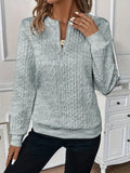 Women's Knit Sweater - Cable Knit - Zipper Collar - Long-Sleeved Comfortable Fit