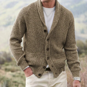 Knit Shawl Collar Button Cardigan