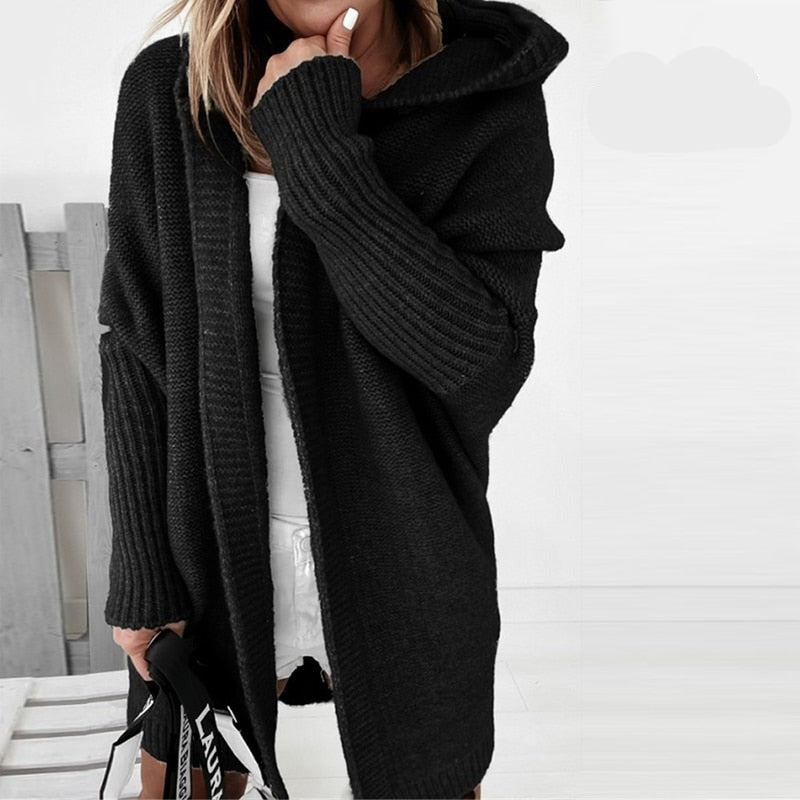 Hooded Longline Chunky Wool Blend Cardigan