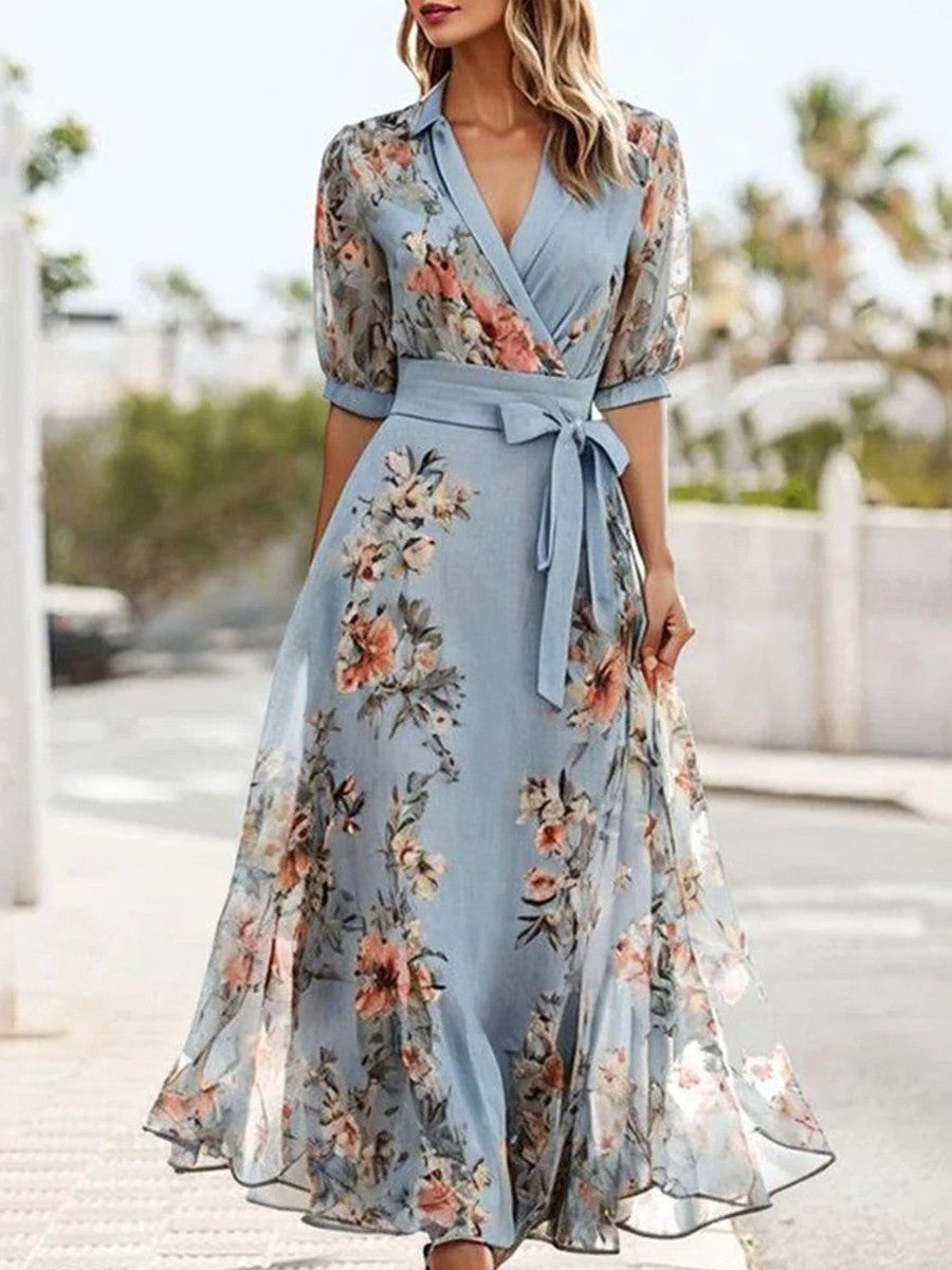Light Breathable Floral Wrap Midi Dress