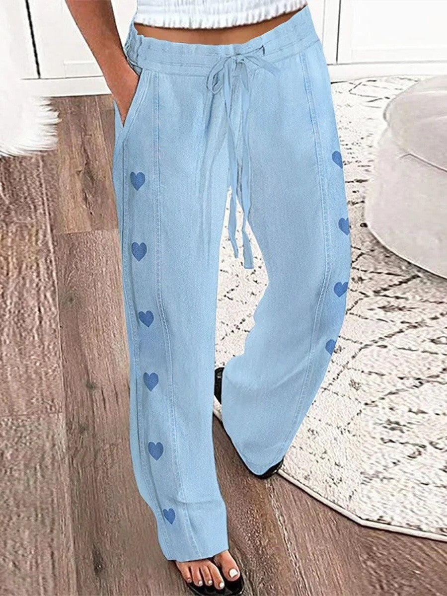 Cotton Blend Drawstring Wide-Leg Pants