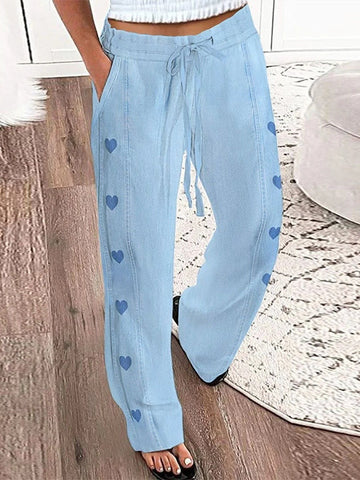 Cotton Blend Drawstring Wide-Leg Pants