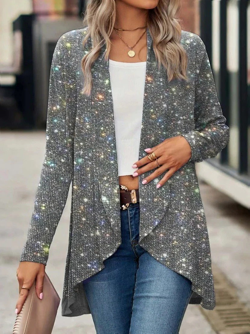 Soft Knit Sequin Accent Relaxed Fit Cardigan