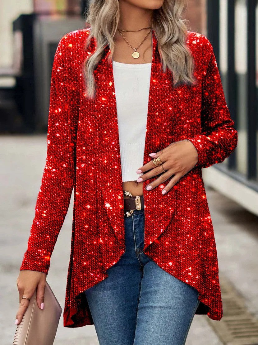 Soft Knit Sequin Accent Relaxed Fit Cardigan