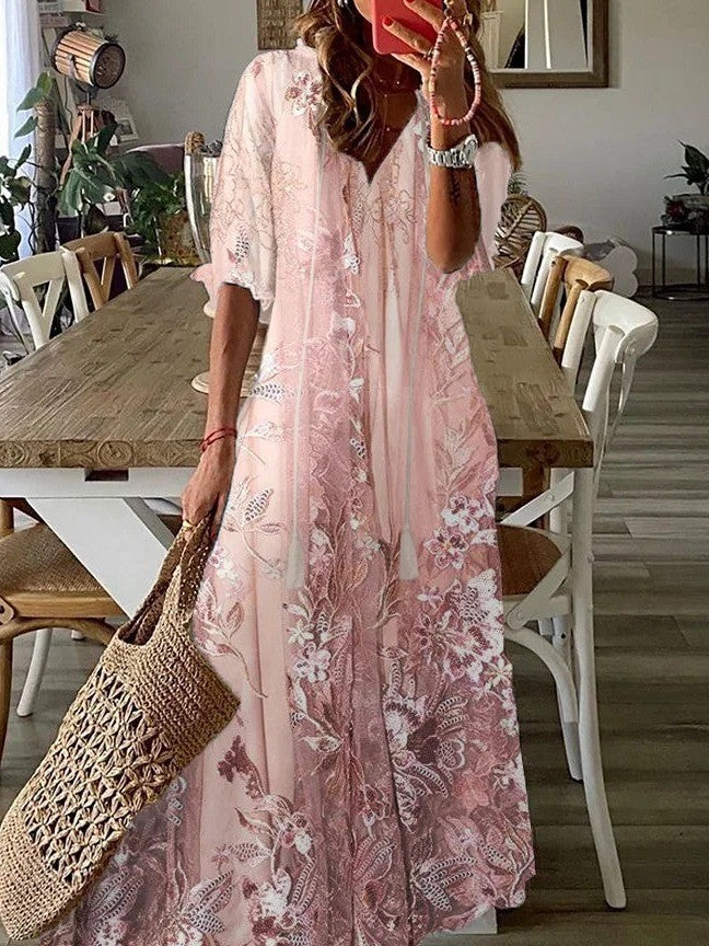 Breathable Lace Flower Loose Fit Maxi Dress