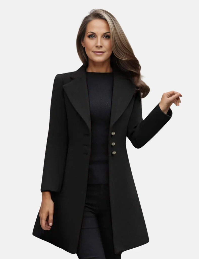 Women's Coat - Tailored Fit - Knee Length - Single-Breasted with Button Closure