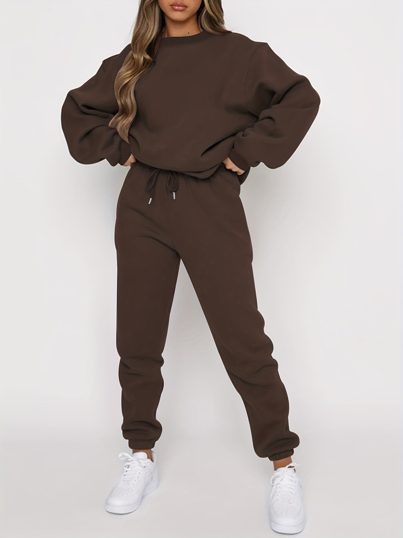 Women's Jogging Set - Oversized Sweatshirt & High-Waisted Joggers - Soft & Comfortable