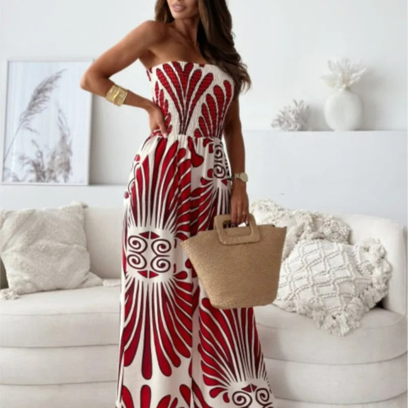 Women's Maxi Dress - Strapless Bandeau - Lightweight Fabric - Elegant Flowing Fit