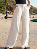 Women's Pants – Wide Fit – High Waist – Light and Breathable Linen – Elastic Waistband