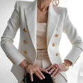 Women's Blazer - Double Row Gold Buttons - Tailored Fit - Peaked Lapels