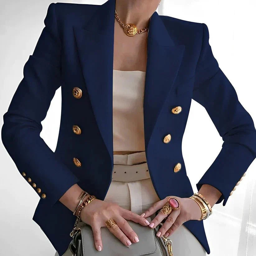 Women's Blazer - Double Row Gold Buttons - Tailored Fit - Peaked Lapels
