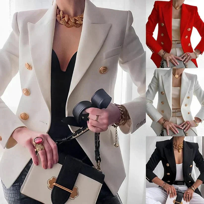 Tailored Peaked Lapel Gold Button Blazer