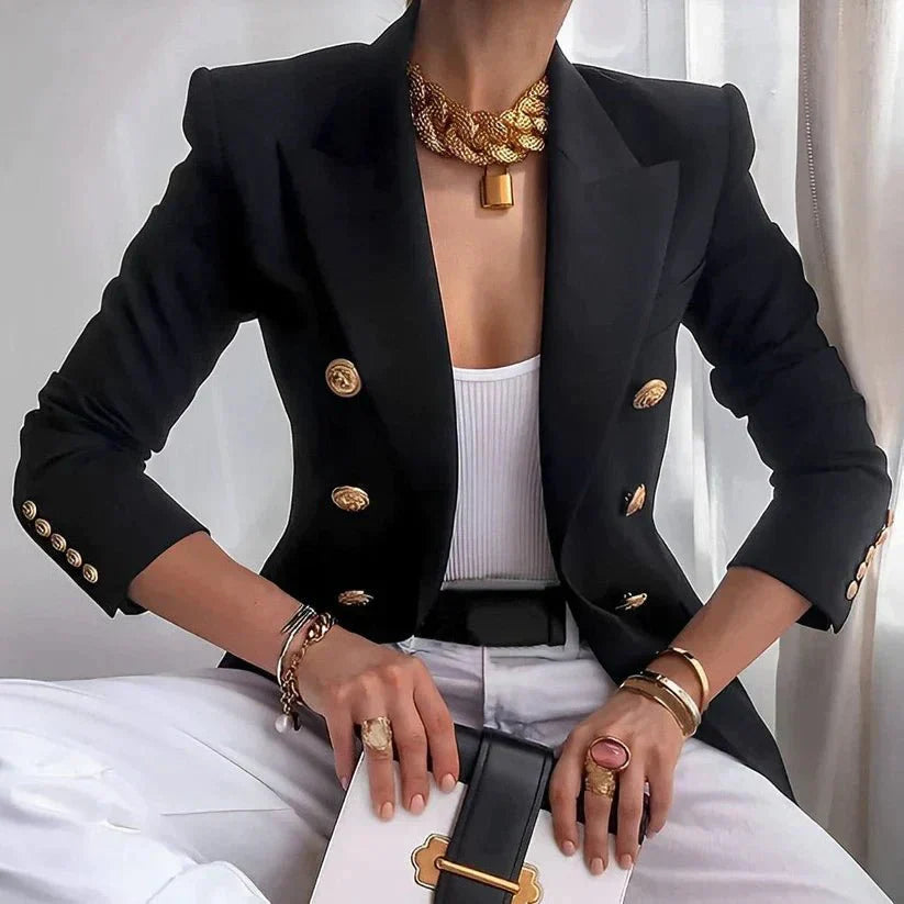 Women's Blazer - Double Row Gold Buttons - Tailored Fit - Peaked Lapels