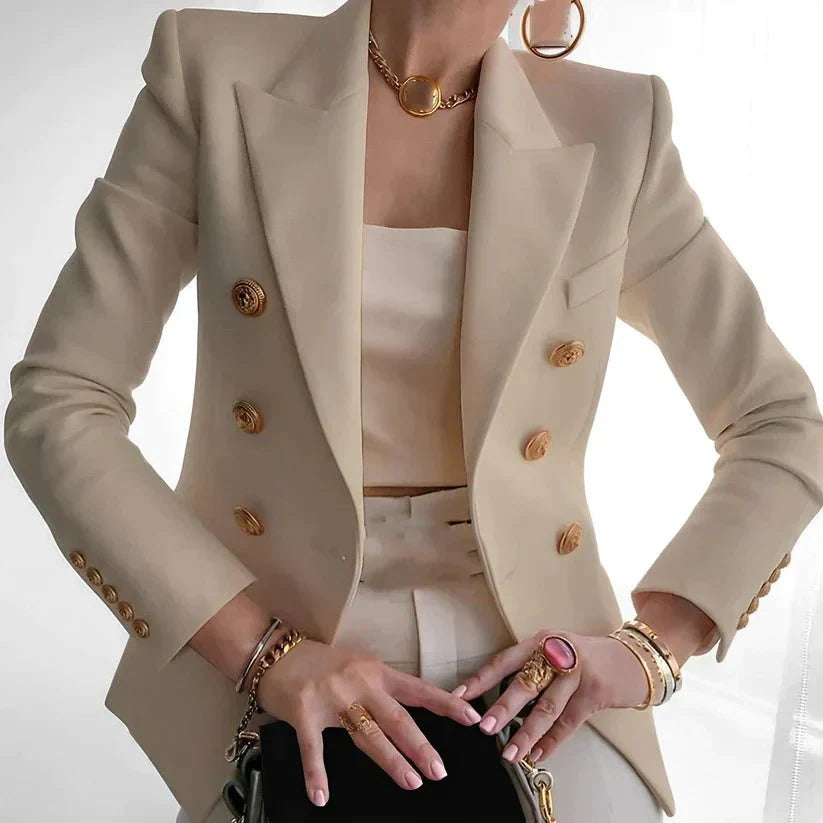 Women's Blazer - Double Row Gold Buttons - Tailored Fit - Peaked Lapels