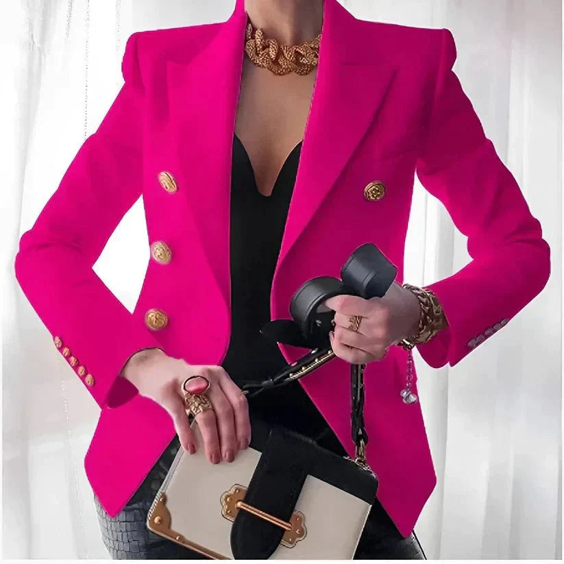 Women's Blazer - Double Row Gold Buttons - Tailored Fit - Peaked Lapels