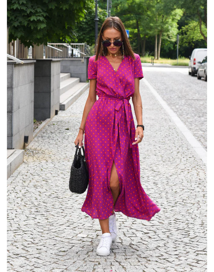 Polka Dot Adjustable Maxi Wrap Dress