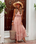 Women's Maxi Dress - Lace & Embroidery - Flowy Fit - Sleeveless & Lightweight