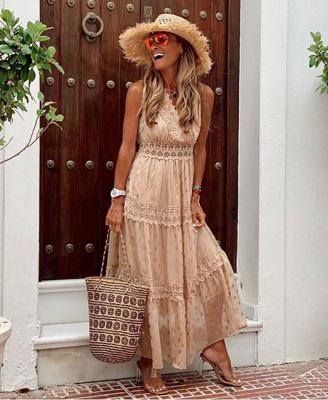 Women's Maxi Dress - Lace & Embroidery - Flowy Fit - Sleeveless & Lightweight