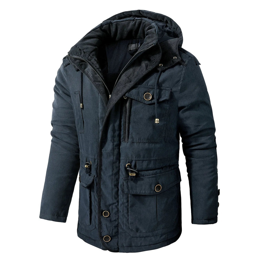 Weather-Resistant Hooded Multi-Pocket Utility Jacket