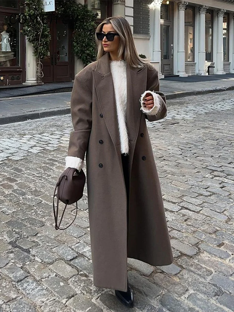 Double-Breasted Structured Shoulder Wool Overcoat