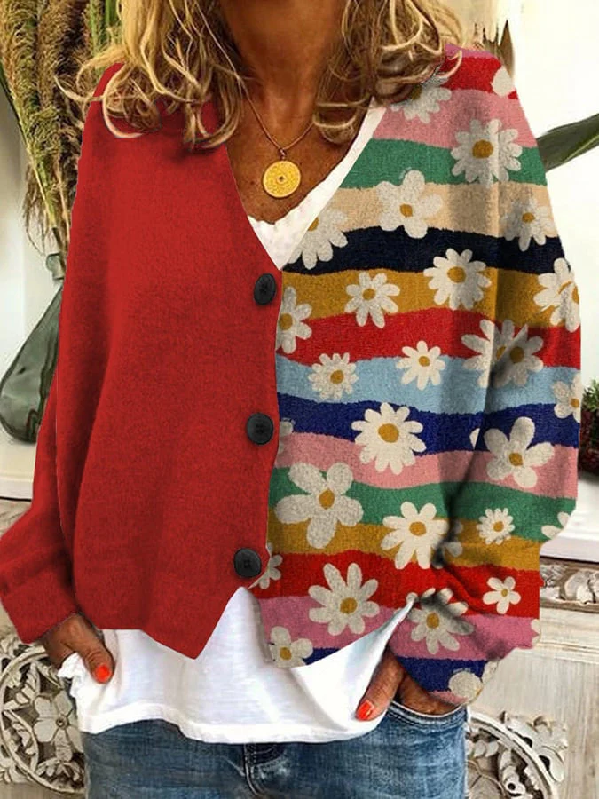 Patchwork Floral Relaxed Fit Cardigan