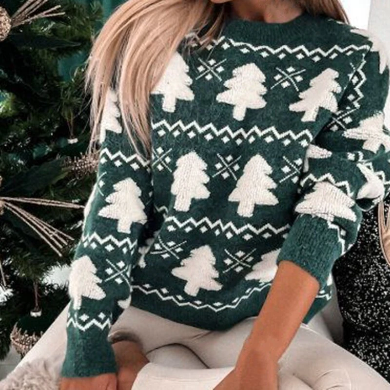 Wool Knit Relaxed Fit Pine Tree Sweater