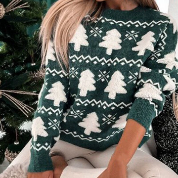 Wool Knit Relaxed Fit Pine Tree Sweater