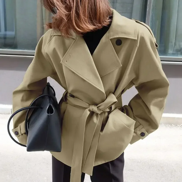 Belted Cotton Blend Cropped Trench Coat