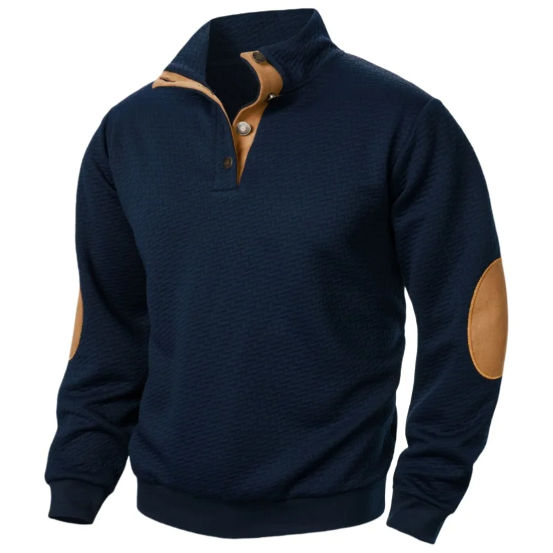 Textured Stand Collar Elbow Patch Sweatshirt