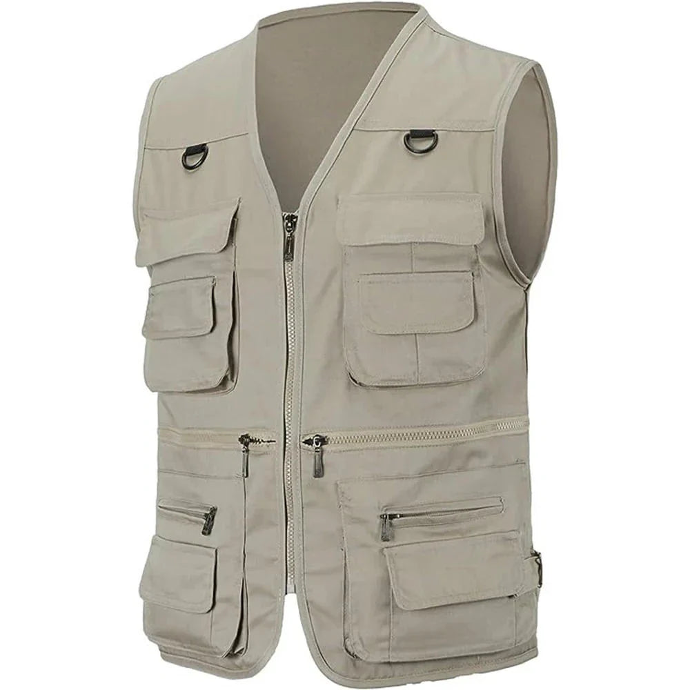 Multi-Pocket Zip Front Cotton Utility Vest