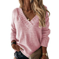 Women's Knit Sweater - Oversized V-neck - Soft and Warm - Relaxed Fit