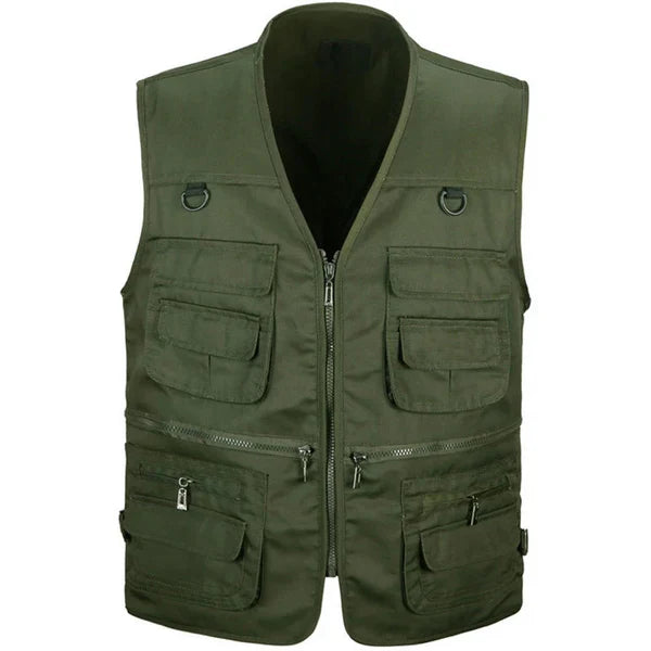 Multi-Pocket Zip Front Cotton Utility Vest